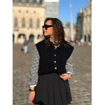Chemise Vichy Noir & Blanc – Détails Dentelle – Collection Allure d’Automne