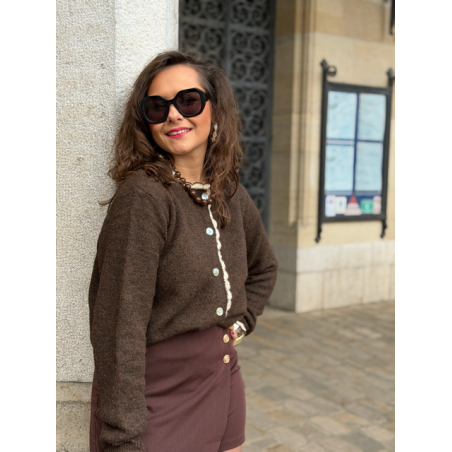 Pull Marron Femme – Détails Dentelle – Taille Unique 36 à 42 – Collection Allure d’Automne