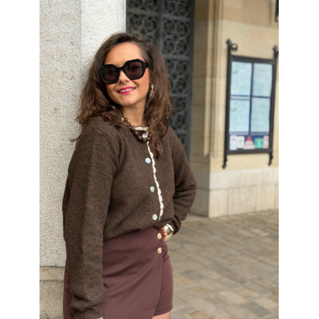 Pull Marron Femme – Détails Dentelle – Taille Unique 36 à 42 – Collection Allure d’Automne