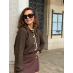Pull Marron Femme – Détails Dentelle – Taille Unique 36 à 42 – Collection Allure d’Automne