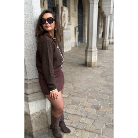 Pull Marron Femme – Détails Dentelle – Taille Unique 36 à 42 – Collection Allure d’Automne