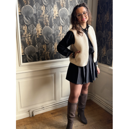 Gilet Sans Manches Moumoute Blanc Femme – Deux Poches – S, M, L – Collection Allure d’Automne