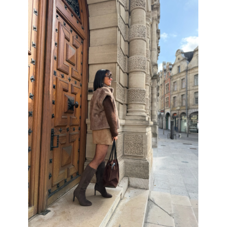 Veste sans manches fausse fourrure taupe – Chic et confortable | Melle Jeanne
