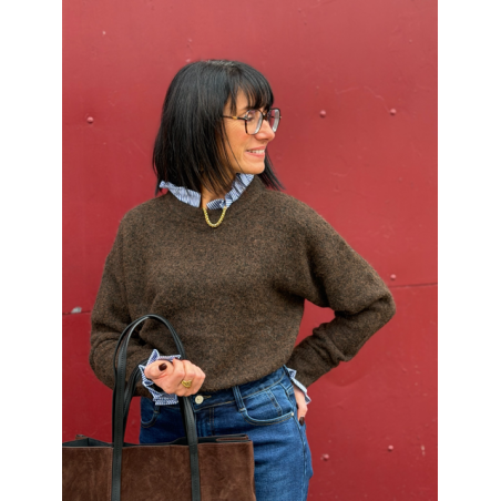 Pull avec col chemise intégré – Marron ou bleu | Melle Jeanne