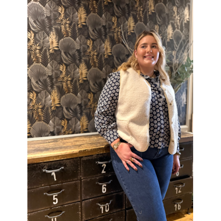 Gilet sans manches en moumoute – écru ou noir | Style Plus L à 4XL