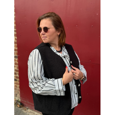 Gilet sans manches en moumoute – écru ou noir | Style Plus L à 4XL