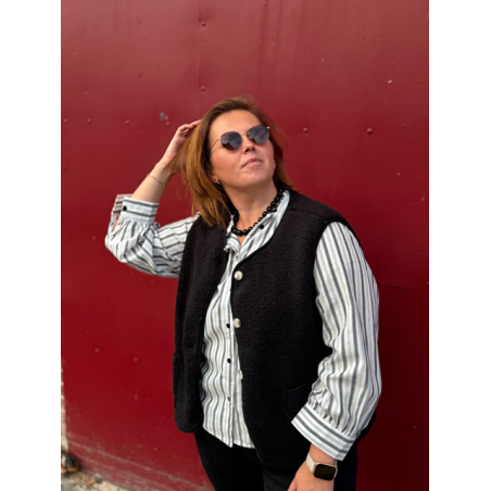 Gilet sans manches en moumoute – écru ou noir | Style Plus L à 4XL