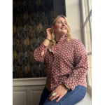 Chemise brodée col volanté – Bleu marine ou bordeaux | Style Plus L à 4XL