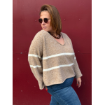 Pull fluide col V à marinière – Beige | Style Plus 42 à 48