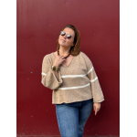 Pull fluide col V à marinière – Beige | Style Plus 42 à 48