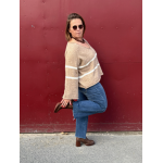 Pull fluide col V à marinière – Beige | Style Plus 42 à 48