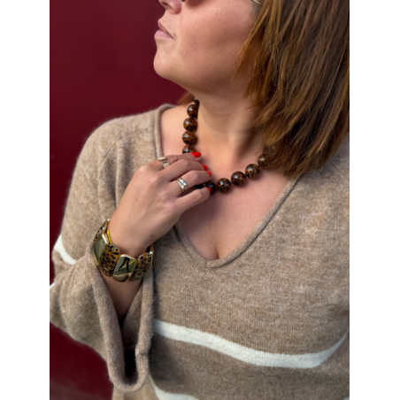 Pull fluide col V à marinière – Beige | Style Plus 42 à 48