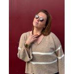 Pull fluide col V à marinière – Beige | Style Plus 42 à 48