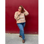 Pull fluide col V à marinière – Beige | Style Plus 42 à 48