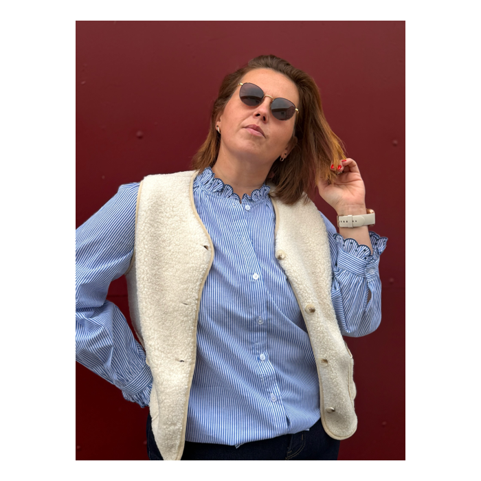 Chemise rayée col volanté – Bleu & blanc | Style Plus L à 4XL