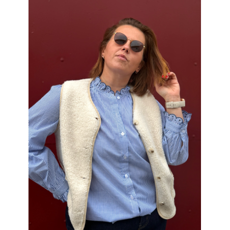 Chemise rayée col volanté – Bleu & blanc | Style Plus L à 4XL
