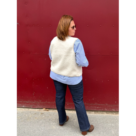 Chemise rayée col volanté – Bleu & blanc | Style Plus L à 4XL