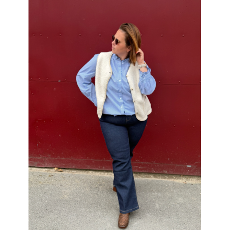 Chemise rayée col volanté – Bleu & blanc | Style Plus L à 4XL