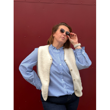 Chemise rayée col volanté – Bleu & blanc | Style Plus L à 4XL