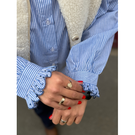 Chemise rayée col volanté – Bleu & blanc | Style Plus L à 4XL