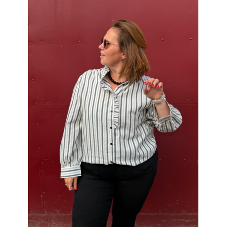 Blouse rayée col volanté – Blanc & noir | Style Plus L à 4XL