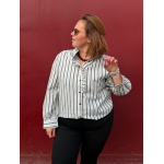 Blouse rayée col volanté – Blanc & noir | Style Plus L à 4XL