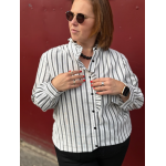 Blouse rayée col volanté – Blanc & noir | Style Plus L à 4XL