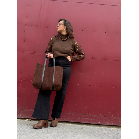 Pull marron à manches dentelle – Féminin et élégant | Melle Jeanne