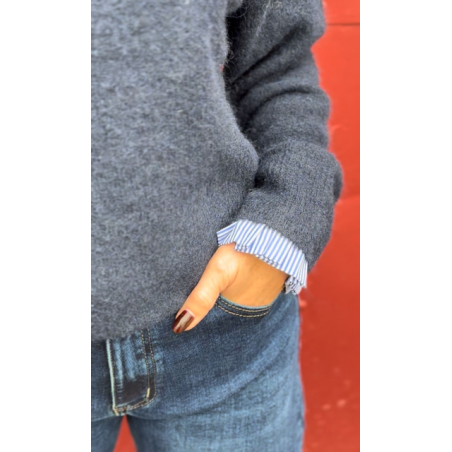 Pull avec col chemise intégré – Marron ou bleu | Melle Jeanne