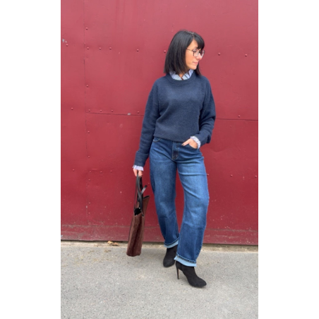 Pull avec col chemise intégré – Marron ou bleu | Melle Jeanne