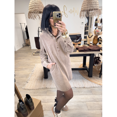 Robe en jean marron délavé col victorien | S à L