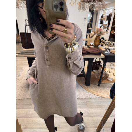 Robe en jean marron délavé col victorien | S à L