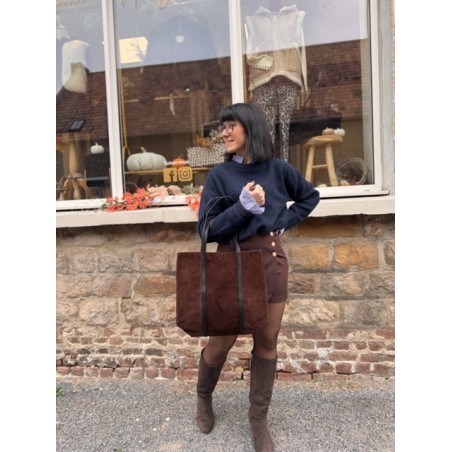 Pull avec col chemise intégré – Marron ou bleu | Melle Jeanne