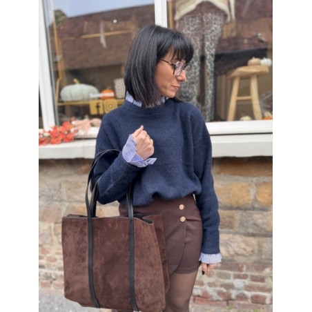 Pull avec col chemise intégré – Marron ou bleu | Melle Jeanne