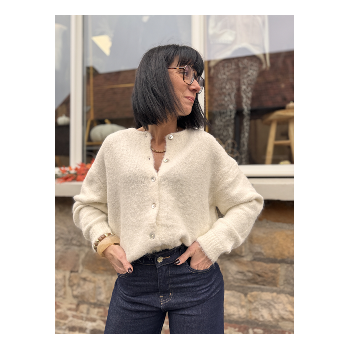 Cardigan blanc en maille douce | Taille unique 36 à 42