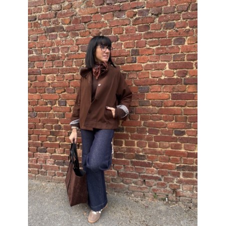Trench marron col victorien 100% coton | Élégance chic et intemporelle