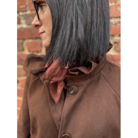 Trench marron col victorien 100% coton | Élégance chic et intemporelle