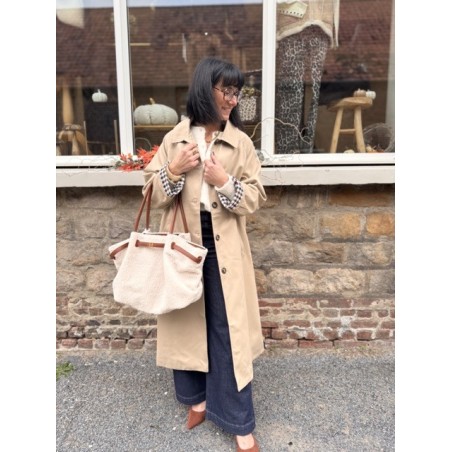 Trench long beige clair manches vichy | Élégance chic façon Burberry