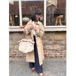 Trench long beige clair manches vichy | Élégance chic façon Burberry