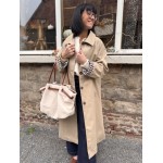Trench long beige clair manches vichy | Élégance chic façon Burberry