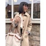 Trench long beige clair manches vichy | Élégance chic façon Burberry