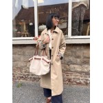 Trench long beige clair manches vichy | Élégance chic façon Burberry