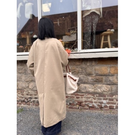 Trench long beige clair manches vichy | Élégance chic façon Burberry