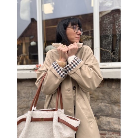 Trench long beige clair manches vichy | Élégance chic façon Burberry