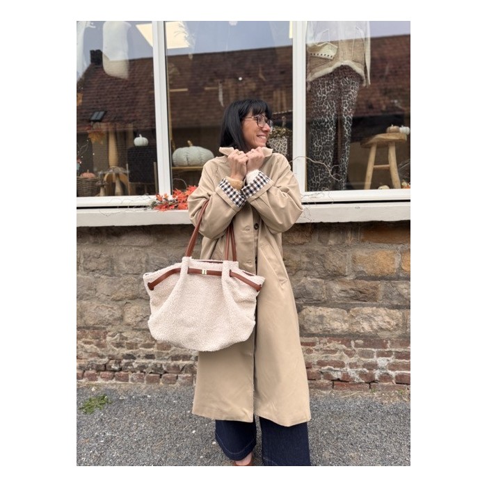 Trench long beige clair manches vichy | Élégance chic façon Burberry