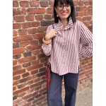 Chemise en coton rayée bordeaux et blanche col victorien – coupe large