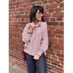 Chemise en coton rayée bordeaux et blanche col victorien – coupe large