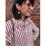 Chemise en coton rayée bordeaux et blanche col victorien – coupe large