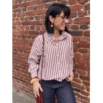 Chemise en coton rayée bordeaux et blanche col victorien – coupe large