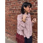 Chemise en coton rayée bordeaux et blanche col victorien – coupe large